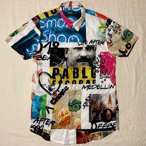 Offbeat Brand Cotton + Viscose Short Sleeve Shirt | Photocollage | Ink Drawings